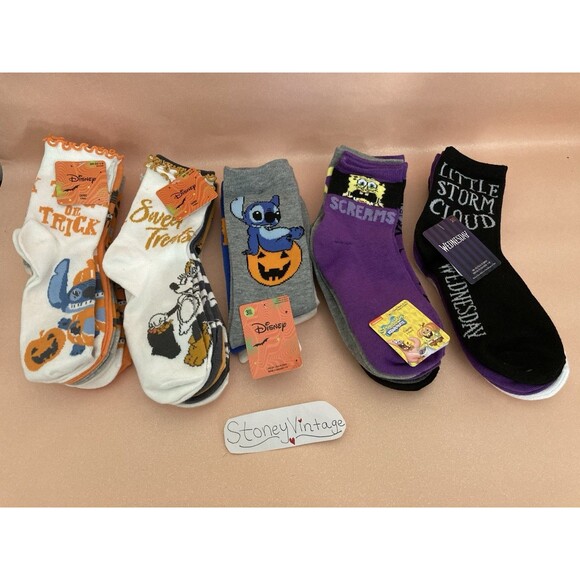 New Disney HALLOWEEN Crew Socks  MINNIE, Stitch, Spongebob, Wednesday - Picture 1 of 16